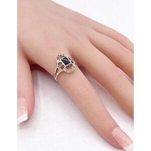 Vintage 925 Sterling Silver Black Onyx Marcasite Ring Art Deco Marked HAN Size 8